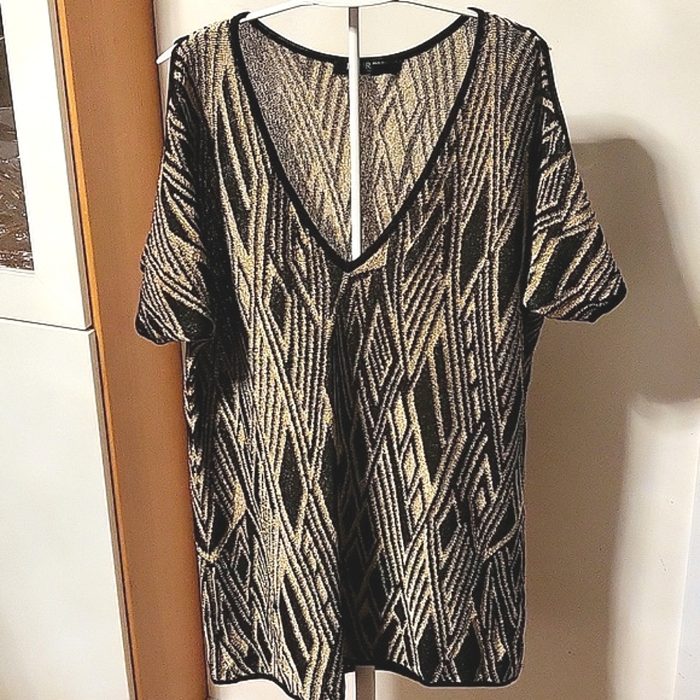 LAUREN RALPH LAUREN Gold Black Knit Top Sweater Size L